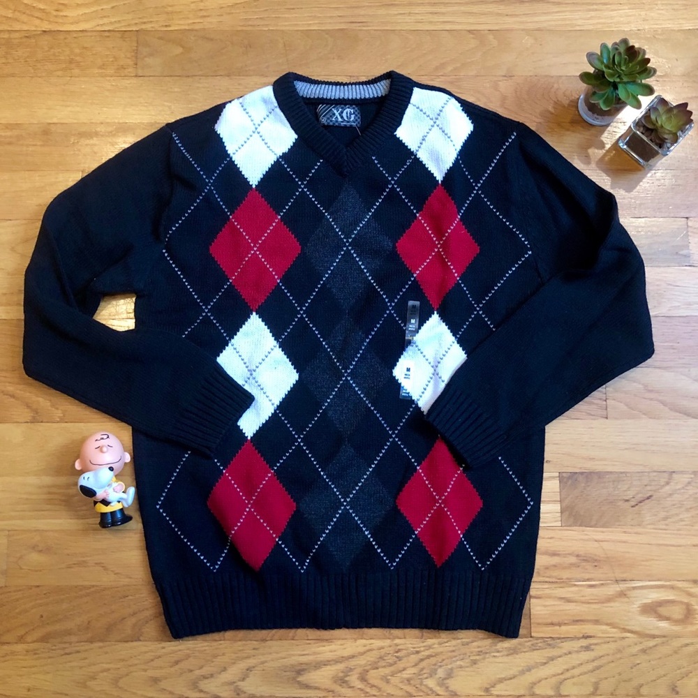 XG Black Argyle Sweater Boys Sz Medium New Tag